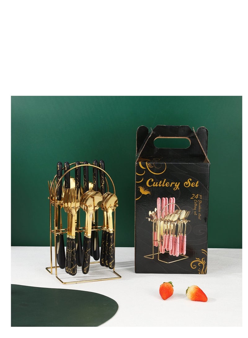 Y&D 24 Piece Ceramics Stainless Steel Flatware Set with Knife Spoon Fork - Image 2