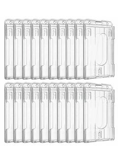 KASTWAVE Vertical 2-Card Badge Holder with Thumb Slot Hard Transparent PC Case Protector for Office School IDs Credit Cards Driver’s Licenses and Passes, 20 Pack  - Image 1