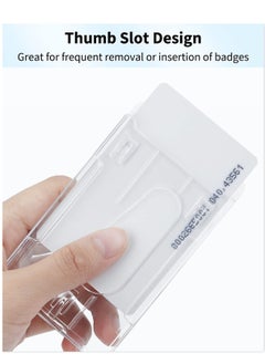 KASTWAVE Vertical 2-Card Badge Holder with Thumb Slot Hard Transparent PC Case Protector for Office School IDs Credit Cards Driver’s Licenses and Passes, 20 Pack  - Image 3