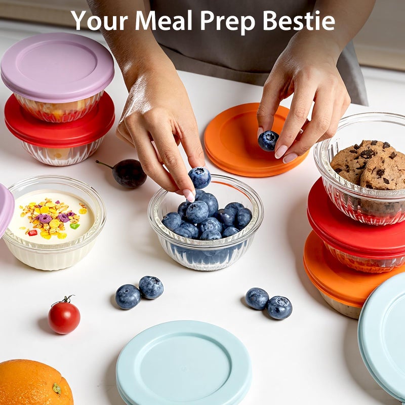Freshmage Small Glass Bowls with Lids, [8 Pack-6.25 Oz] Meal Prep Bowls Set, Stackable Small Food Storage Containers for Leftovers, Snacks, Nuts, Dips, Dessert, Dishwasher & Microwave Safe - Image 2