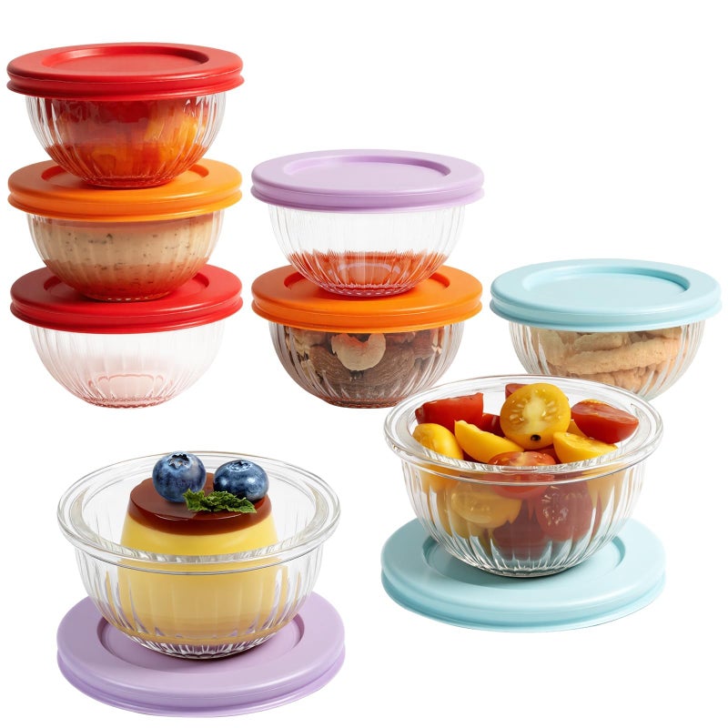 Freshmage Small Glass Bowls with Lids, [8 Pack-6.25 Oz] Meal Prep Bowls Set, Stackable Small Food Storage Containers for Leftovers, Snacks, Nuts, Dips, Dessert, Dishwasher & Microwave Safe - Image 1