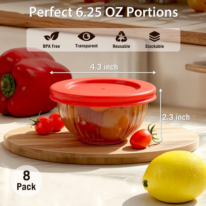 Freshmage Small Glass Bowls with Lids, [8 Pack-6.25 Oz] Meal Prep Bowls Set, Stackable Small Food Storage Containers for Leftovers, Snacks, Nuts, Dips, Dessert, Dishwasher & Microwave Safe - Image 3