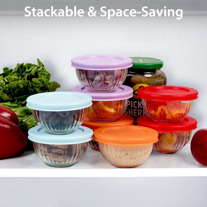 Freshmage Small Glass Bowls with Lids, [8 Pack-6.25 Oz] Meal Prep Bowls Set, Stackable Small Food Storage Containers for Leftovers, Snacks, Nuts, Dips, Dessert, Dishwasher & Microwave Safe - Image 5