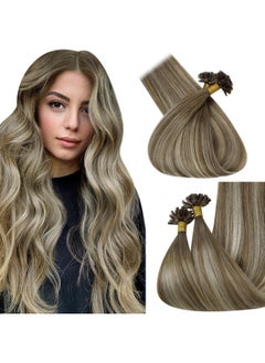 Fshine U Tip Human Hair Extensions Chestnut Brown To Platinum Blonde U Tip Fusion Hair Extensions Prebonded Human Hair Extentions 20 Inch K Tip Extensions 1Gstrand 50Gpack  - Image 1