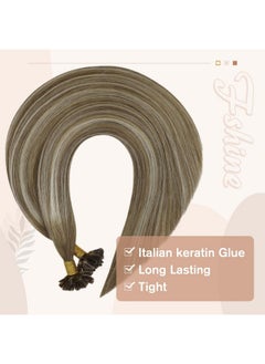 Fshine U Tip Human Hair Extensions Chestnut Brown To Platinum Blonde U Tip Fusion Hair Extensions Prebonded Human Hair Extentions 20 Inch K Tip Extensions 1Gstrand 50Gpack  - Image 4