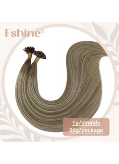 Fshine U Tip Human Hair Extensions Chestnut Brown To Platinum Blonde U Tip Fusion Hair Extensions Prebonded Human Hair Extentions 20 Inch K Tip Extensions 1Gstrand 50Gpack  - Image 3