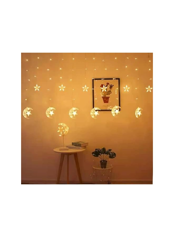 The Bros Crescent Moon with Star Curtain Lights with Eid Mubarak LED Light - LED Decor for Ramadan & Eid Festivals - Image 2
