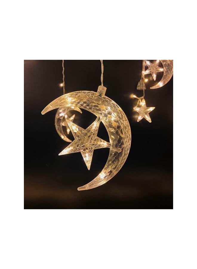 The Bros Crescent Moon with Star Curtain Lights with Eid Mubarak LED Light - LED Decor for Ramadan & Eid Festivals - Image 3