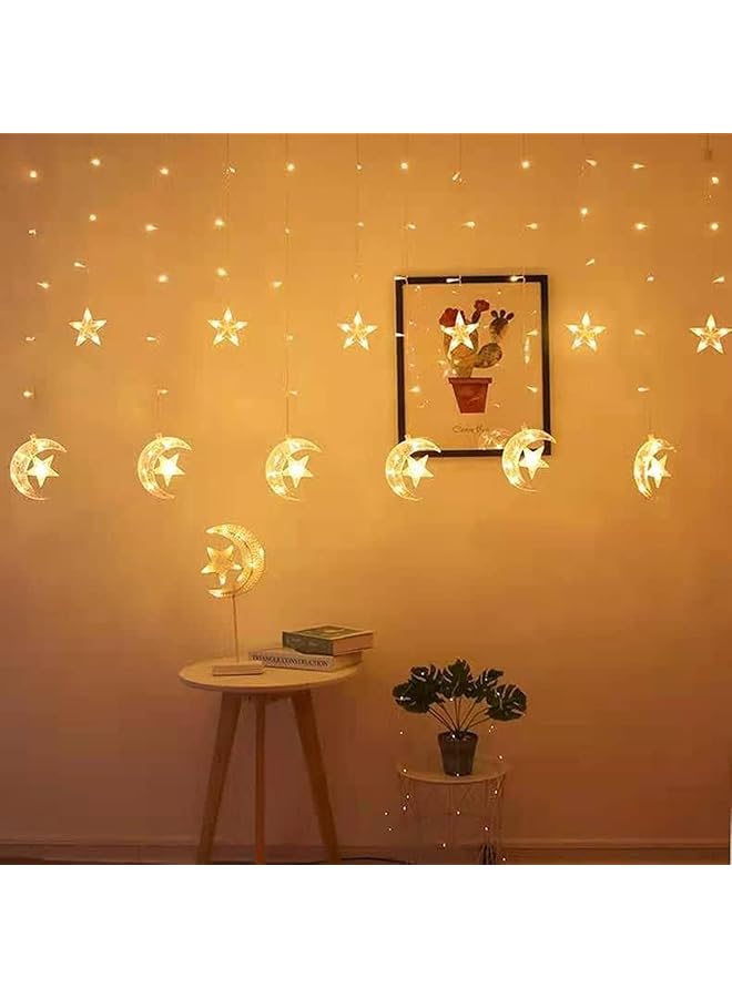 The Bros Crescent Moon with Star Curtain Lights with Eid Mubarak LED Light - LED Decor for Ramadan & Eid Festivals - Image 1