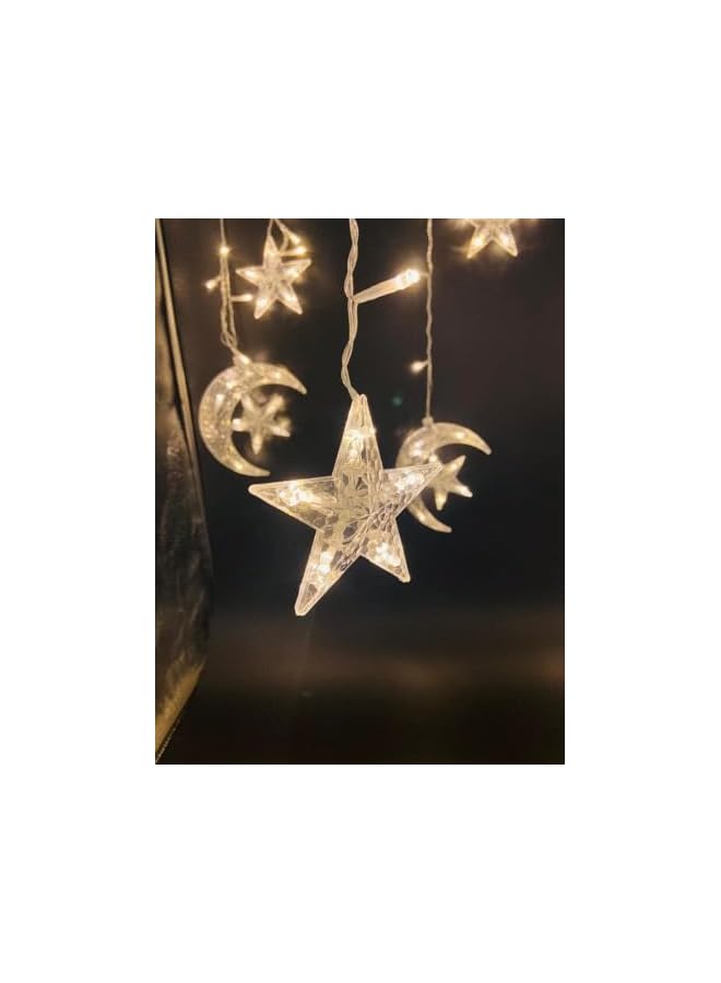 The Bros Crescent Moon with Star Curtain Lights with Eid Mubarak LED Light - LED Decor for Ramadan & Eid Festivals - Image 5