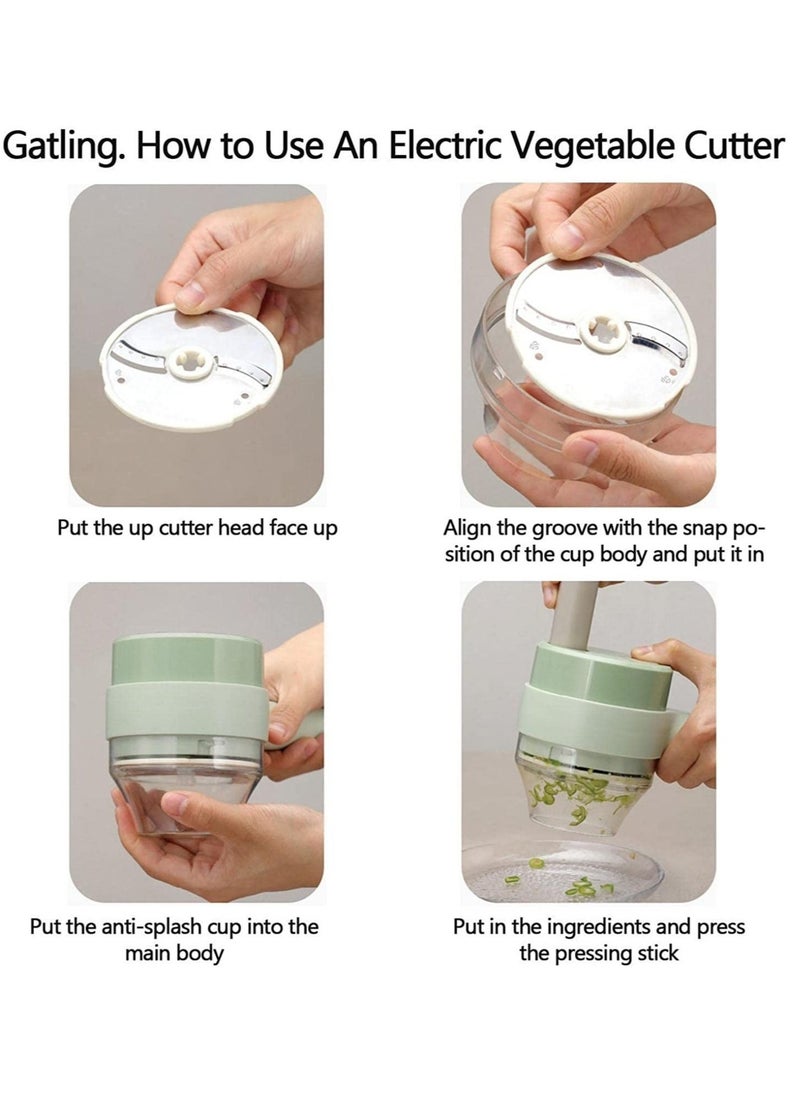 ELTRAZONE مجموعة قاطع الخضار الكهربائي المحمول 4 في 1، هراسة ثوم كهربائية صغيرة محمولة باليد، مفرمة، خلاط مساعد لشرائح الطعام للخضار والفلفل والفلفل الحار والبصل - Image 5