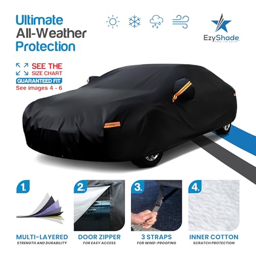 EzyShade 10-Layer Car Cover Waterproof All Weather. See Vehicle Size-Chart for Accurate Fit. Outdoor Full Exterior Covers for Automobiles Sedan Hatch. Rain Sun Snow. Black, Size A0 (See SizeChart) - Image 2