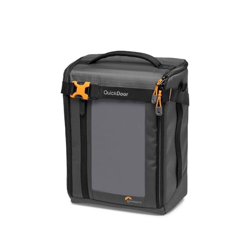 Lowepro GearUp Creator Box Large II, Mirrorless and DSLR Camera Bag, Camera Case with QuickDoor Access, Made with Recycled Fabric, Orange Padded Interior Dividers, Grey - Image 1