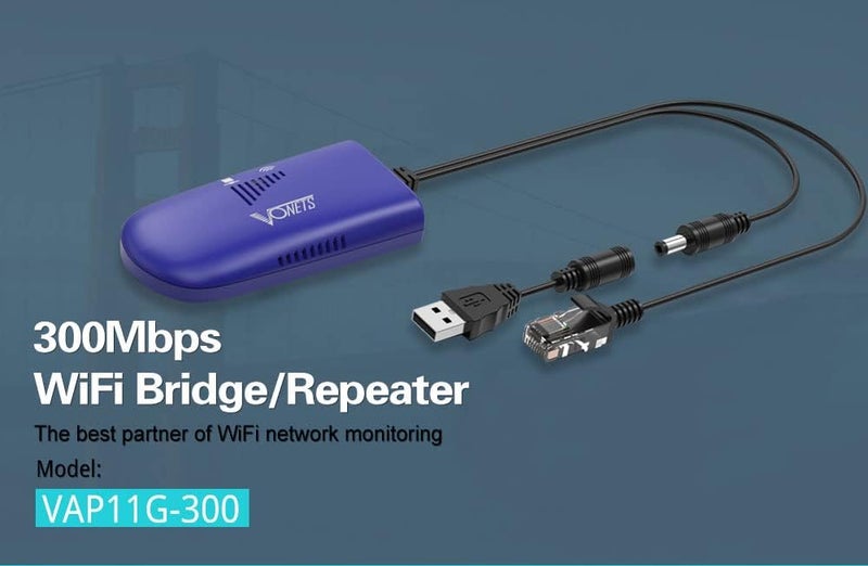 Vonets WiFi to Wired WiFi Bridge Ethernet/Signal Repeater Mini Industrial 2.4GHz 300Mbps 1 RJ45 Male USB/DC Powered for Monitoring,Electronic Scales,IP Printer,Robots,Medical Devices VAP11G-300 - Image 2