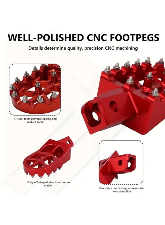 Red Motorcycle Foot Pegs CNC Aluminum Shock Absorbing Durable Ergonomic Design - Image 5