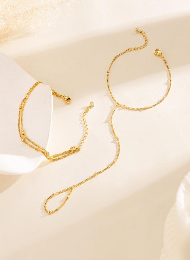 MBW 14K Gold Plated Hand Chain Bracelet for Women, Ring Bracelet Hand Chain Dainty Finger Ring Gold Plated Bracelet Hand Womens Jewelry Trendy 2025 - Image 4