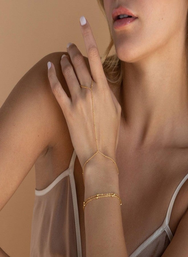 MBW 14K Gold Plated Hand Chain Bracelet for Women, Ring Bracelet Hand Chain Dainty Finger Ring Gold Plated Bracelet Hand Womens Jewelry Trendy 2025 - Image 3
