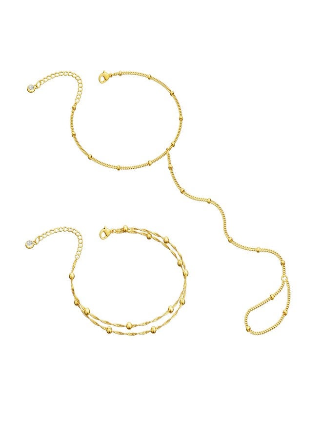 MBW 14K Gold Plated Hand Chain Bracelet for Women, Ring Bracelet Hand Chain Dainty Finger Ring Gold Plated Bracelet Hand Womens Jewelry Trendy 2025 - Image 1