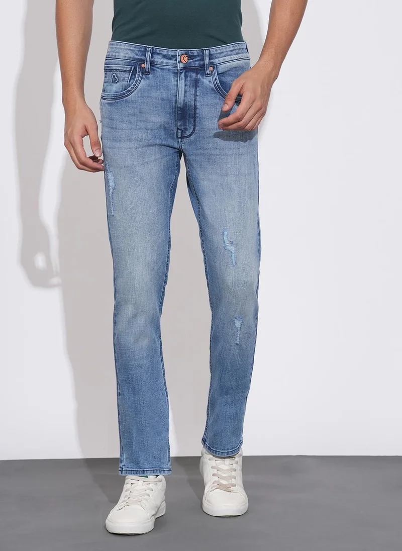 بيينغ هيومان Men Slim Fit Mid-Rise Mildly Distressed Light Fade Jeans