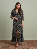 globus black with white floral print
