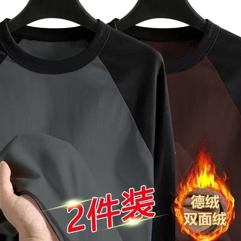 Boys Raglan Sleeve Long-Sleeved T-Shirt With Fleece Base Shirt Trendy Brand Loose All-Match Men'S Half-High Collar Sweater Winter - Image 1