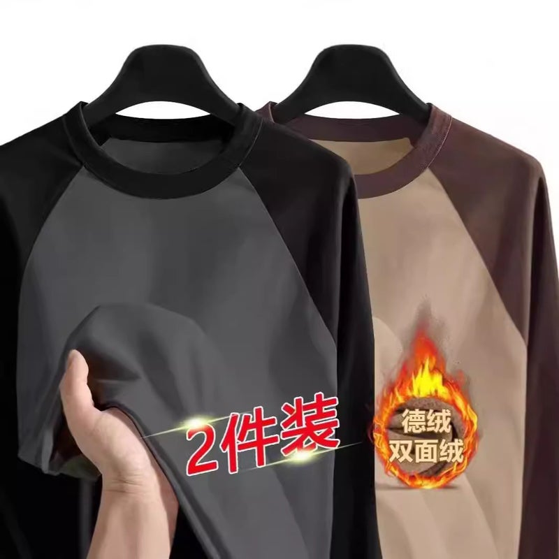 Boys Raglan Sleeve Long-Sleeved T-Shirt With Fleece Base Shirt Trendy Brand Loose All-Match Men'S Half-High Collar Sweater Winter - Image 5
