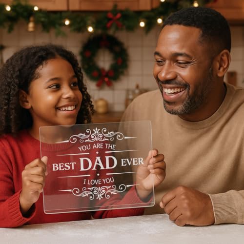 MEWSDEN Dad Gifts from Daughter Son - Engraved Best Dad Ever Acrylic Cutting Board with Counter Lip, Cooking Gift for Father Daddy Christmas Birthday Presents Clear Countertop Protector Kitchen Decor - Image 2