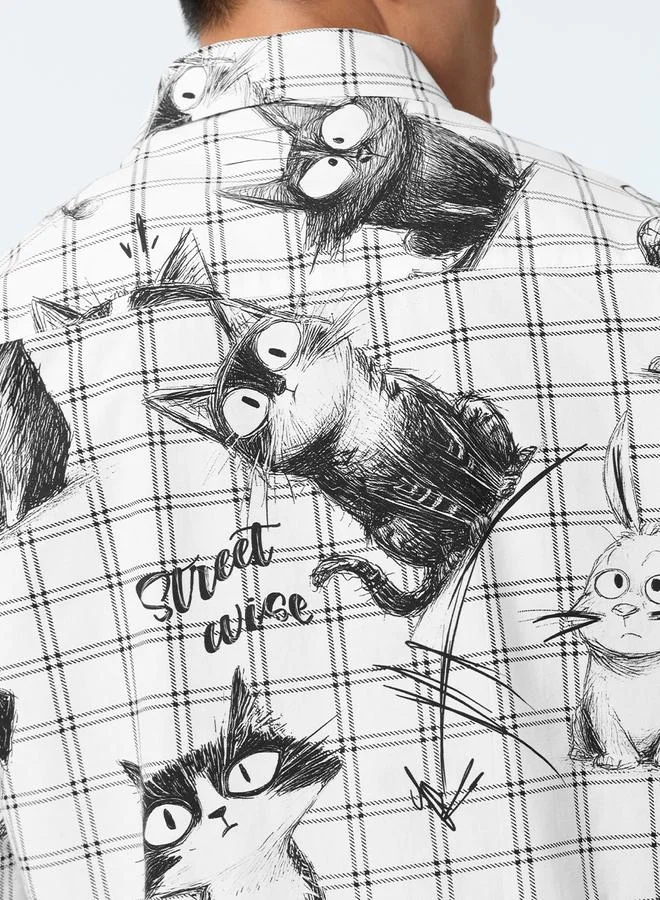 The Souled Store  Men White Animal Print Spread Collar Oversized Shirt for Men | Best Price UAE