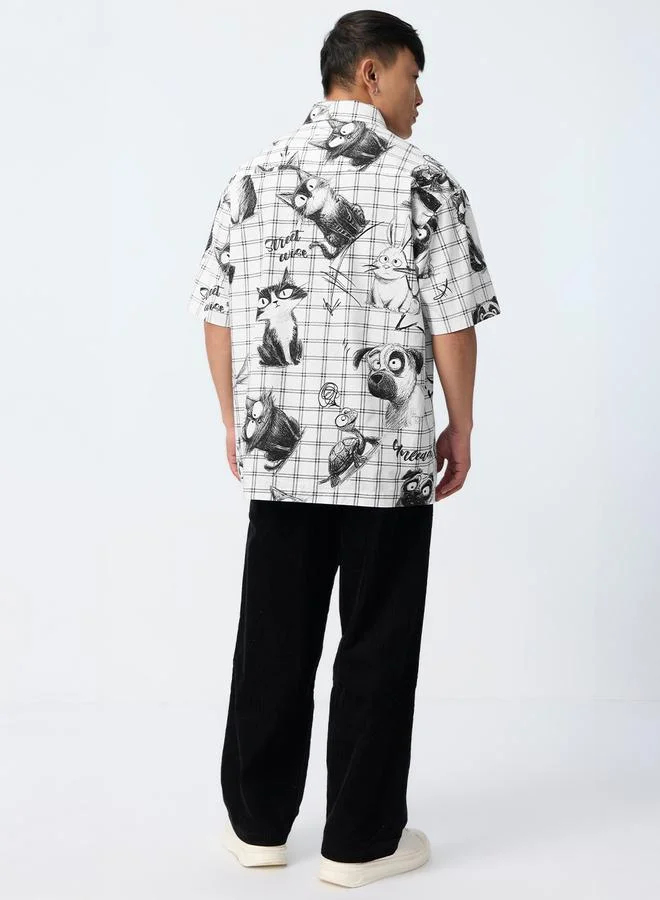 The Souled Store  Men White Animal Print Spread Collar Oversized Shirt for Men | Best Price UAE