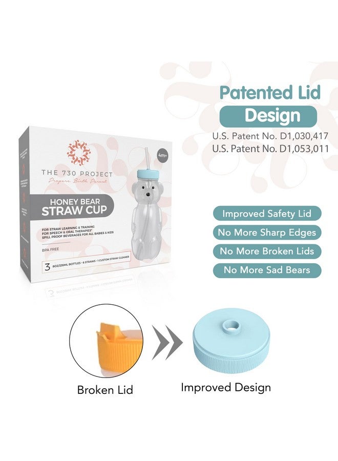 The 730 Project Honey Bear Straw Cup for Babies, 8-oz Honey Bear Cup with Lid, 3-Pack Therapy Learning Honeybear Straw, Baby Bottle Set, Blizzard AQUA - Image 3