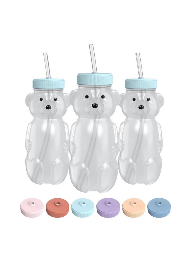 The 730 Project Honey Bear Straw Cup for Babies, 8-oz Honey Bear Cup with Lid, 3-Pack Therapy Learning Honeybear Straw, Baby Bottle Set, Blizzard AQUA - Image 1