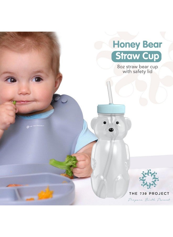 The 730 Project Honey Bear Straw Cup for Babies, 8-oz Honey Bear Cup with Lid, 3-Pack Therapy Learning Honeybear Straw, Baby Bottle Set, Blizzard AQUA - Image 2