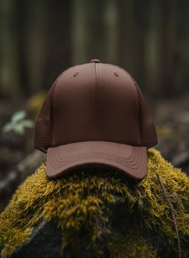 Falari Trucker Hat Baseball Cap Structured Plain Design 6 Panel, Adjustable Size - Brown - Image 3