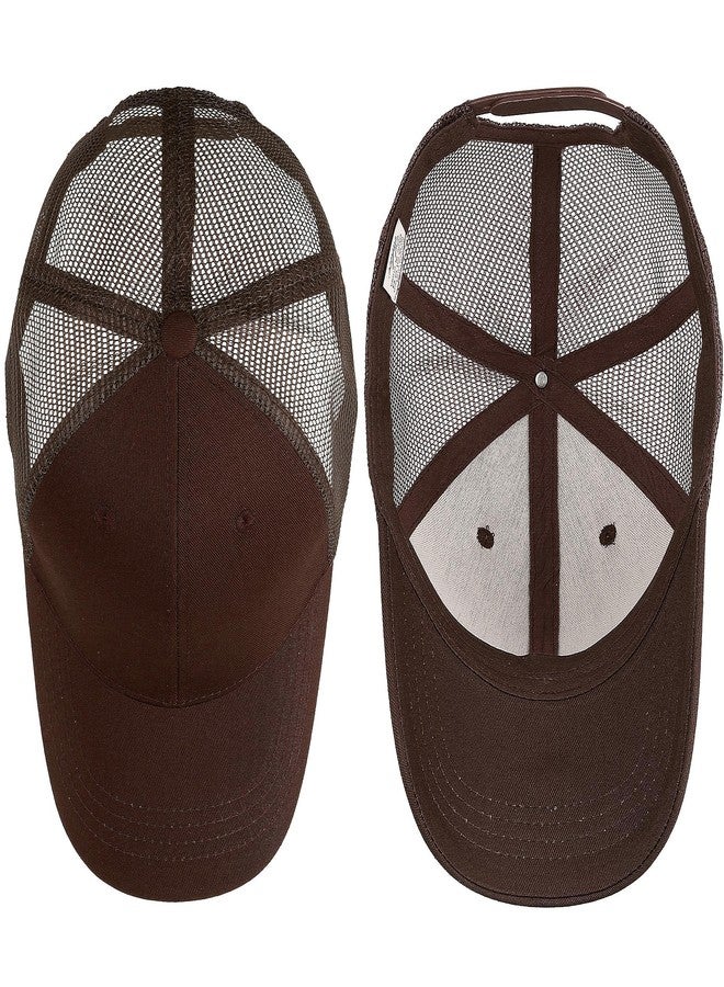 Falari Trucker Hat Baseball Cap Structured Plain Design 6 Panel, Adjustable Size - Brown - Image 4