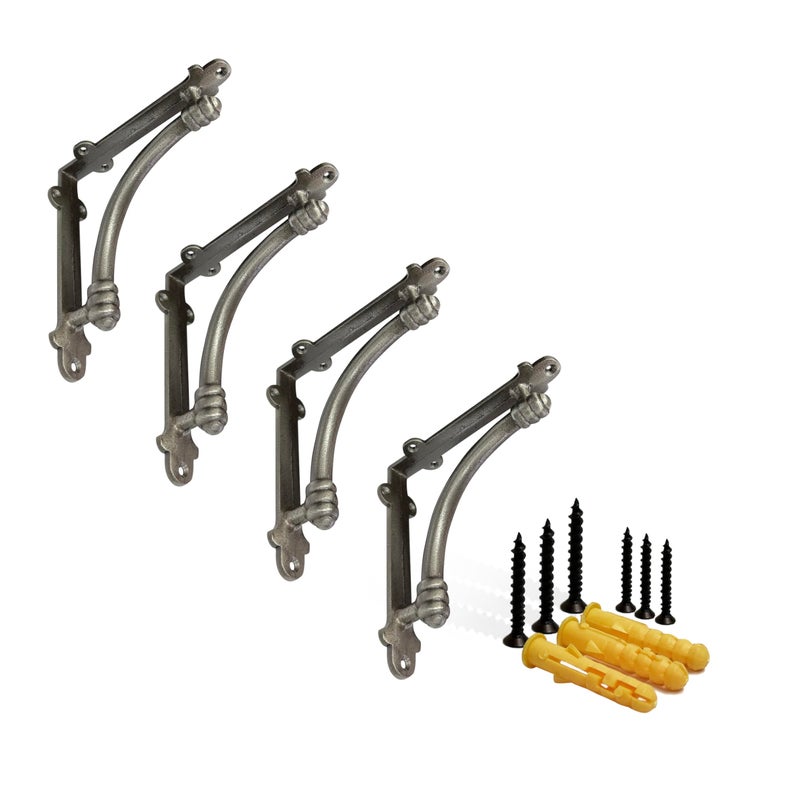 NACH Decorative Shelf Brackets 4 Pack of 55 x 12 x 55 inch Antique Metal Cast Iron Shelf Brackets  Decorative Brackets for Mounting  Half Round Style Brackets