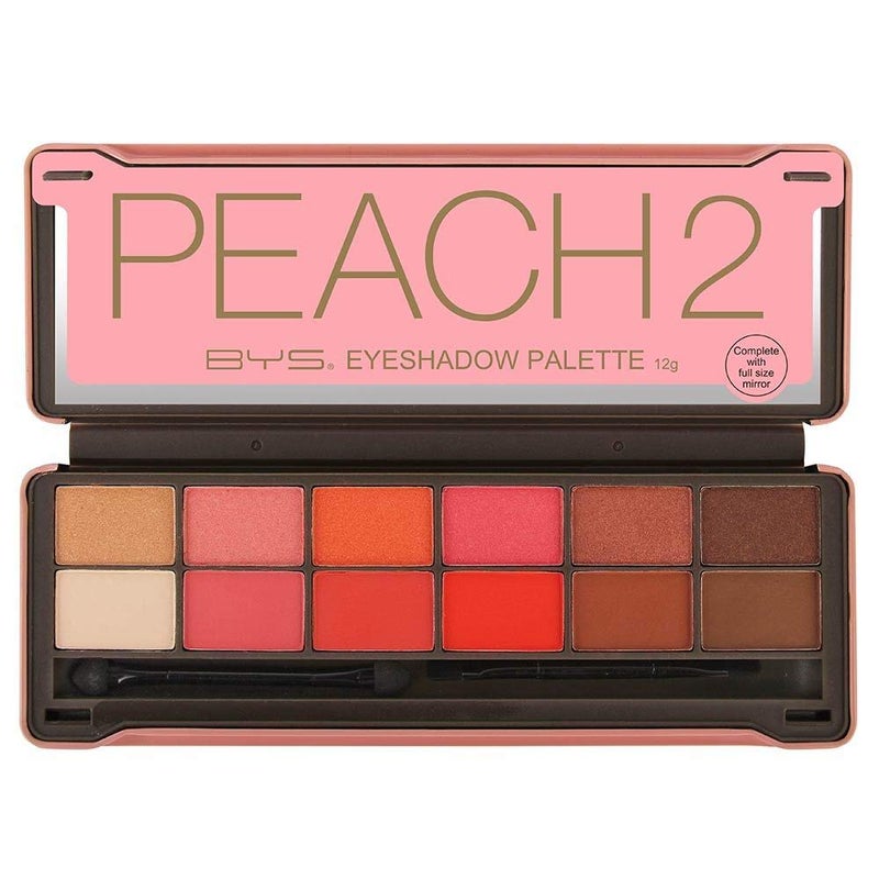 BYS Peach 2 Eyeshadow Palette Tin with Mirror Applicator 12 Matte Metallic Shades