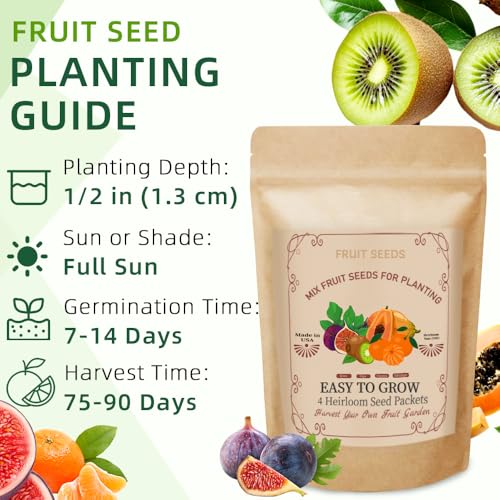 Ficoszo 300+ Mix Heirloom Fruit Seeds Kiwi Fig Papaya Orange Seeds 4 Varieties Individually Packaged for Home Garden - Image 3