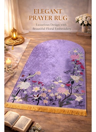 Luxury Embroidered Prayer Mat for Women – Elegant Arch-Shaped Islamic Sajada with Floral Embroidery, Soft Plush Velvet Texture, Premium Lightweight Design for Daily Salah & Ramadan Gifts – Ideal Muslim Prayer Rug for Ladies, Home, Mosque, Travel, and Special Occasions – High-End Floral Musalla for Muslim Women
