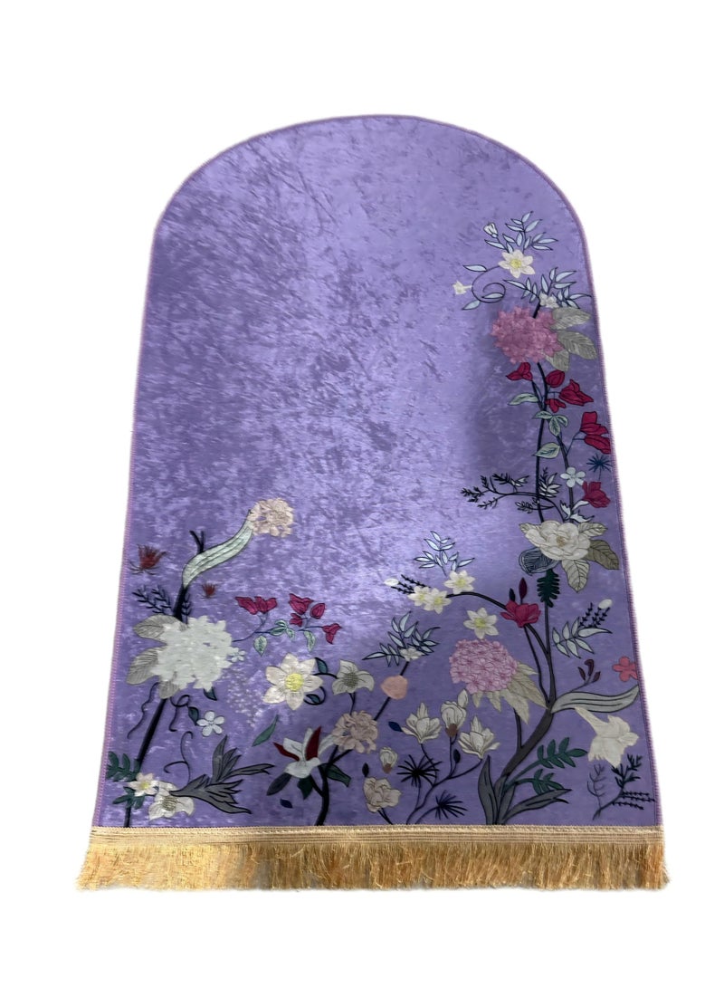 Luxury Embroidered Prayer Mat for Women – Elegant Arch-Shaped Islamic Sajada with Floral Embroidery, Soft Plush Velvet Texture, Premium Lightweight Design for Daily Salah & Ramadan Gifts – Ideal Muslim Prayer Rug for Ladies, Home, Mosque, Travel, and Special Occasions – High-End Floral Musalla for Muslim Women - Image 2