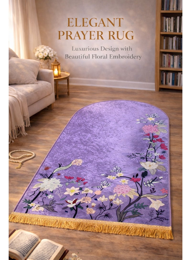 Luxury Embroidered Prayer Mat for Women – Elegant Arch-Shaped Islamic Sajada with Floral Embroidery, Soft Plush Velvet Texture, Premium Lightweight Design for Daily Salah & Ramadan Gifts – Ideal Muslim Prayer Rug for Ladies, Home, Mosque, Travel, and Special Occasions – High-End Floral Musalla for Muslim Women - Image 3