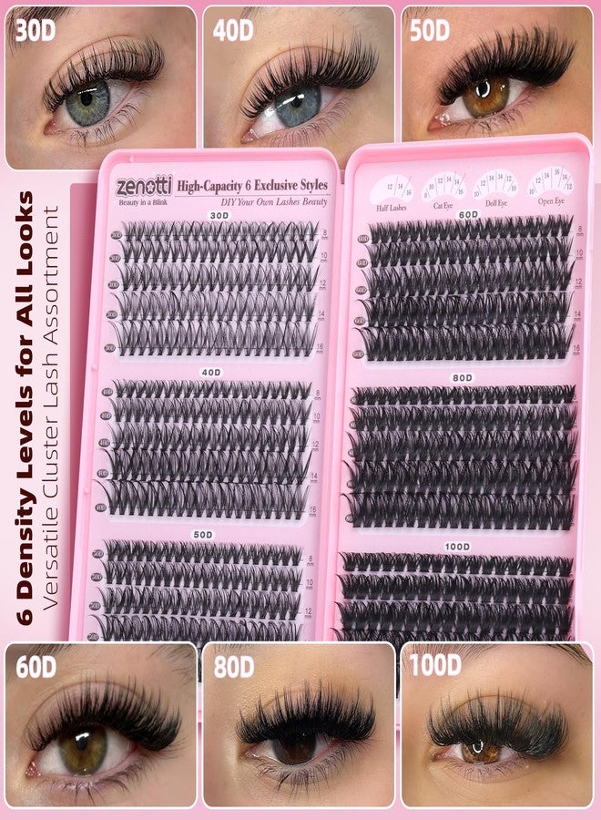 zenotti Lash Clusters Kit Wispy Cluster Eyelash Extensions Kit 30D+40D+50D+60D+80D+100D 6 Styles Eyelash Clusters Kit 590pcs D Curl Individual Lashes Extensions with Lash Bond&Seal Tweezers Brush by zenotti - Image 5