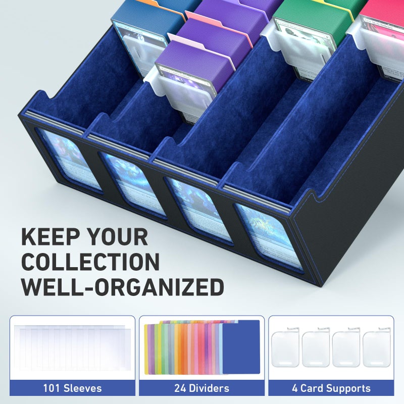 SENVINI 4-Row Trading Card Storage Box, Bulk Cards Case for 3200+ Mtg tcg Magic Playing Game Card Organizer, Commander Deck Box with 4 Supports & 24 Dividers & Strap - Image 3