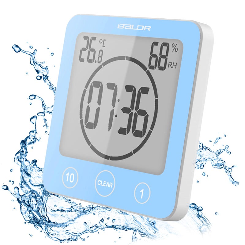 Digital Bathroom Shower Wall Clock Timer LCD Digital Wall Clock with Suction Waterproof Temperature Humidity Gauge Touch Screen Timer Large Countdown Visual Timer Hanging Wall Clock