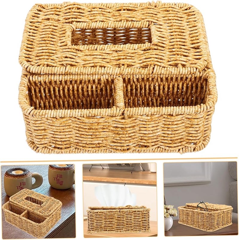 منظم مكتب متعدد الوظائف حامل علبة المناديل المنسوج للنظارات والتحكم عن بعد - Image 5