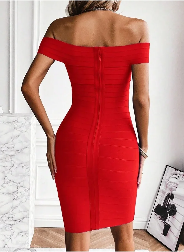 مدام يونيك Red Strapless Bandage Dress Wedding Guest Party Dresses