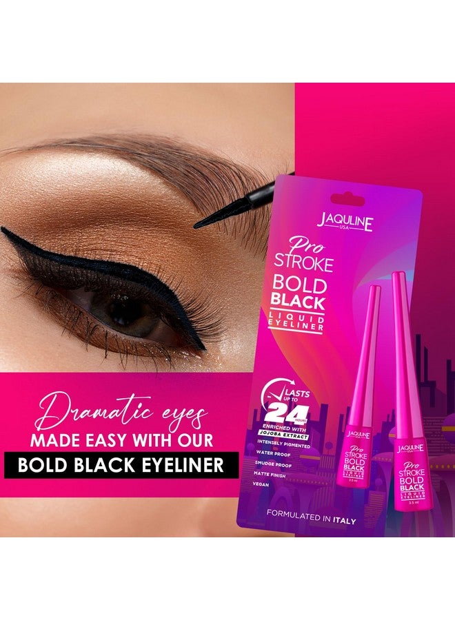 جاكلين يو أس أيه محدد عيون سائل غير لامع أسود جريء يدوم 24 ساعة من برو ستروك، تركيبة سريعة الجفاف، محدد عيون ضخم، مقاوم للماء، مقاوم للتلطخ، محدد عيون أسود سريع الجفاف، 3.5 مل