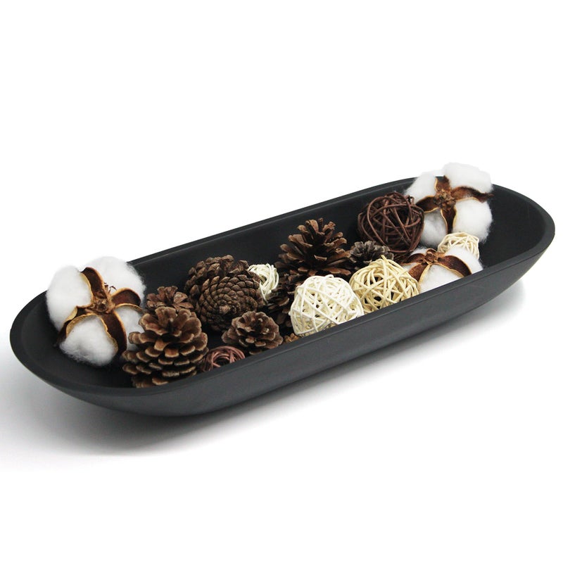 LIN CHUAN Large Decorative Bowl for Home Decor - Long Dough Bowl with Anti Slip Base for Table Centerpieces - Black Minimalist Design Dough Decor Bowl for Coffee Table, Dining Table Centerpiece - Image 1