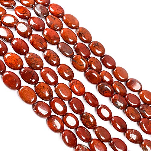 LE SKY 2 Strands Natural Rainbow Stone Beads Oval Shape Red Jasper Beaded for Jewelry Making Necklace Bracelet - Image 1