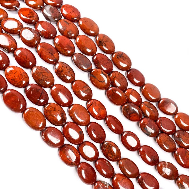 LE SKY 2 Strands Natural Rainbow Stone Beads Oval Shape Red Jasper Beaded for Jewelry Making Necklace Bracelet - Image 3