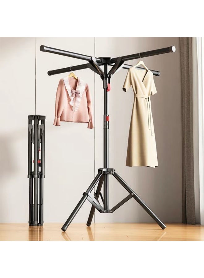 Xingfang Foldable Clothes Drying Rack, Floor-standing Balcony Laundry Hanger, No Installation Required, Extendable Quilt And Underwear Hanger, Black